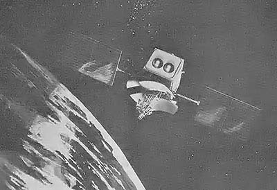 Geostationary satellites powered by solar panels relay TV signals back to earth.